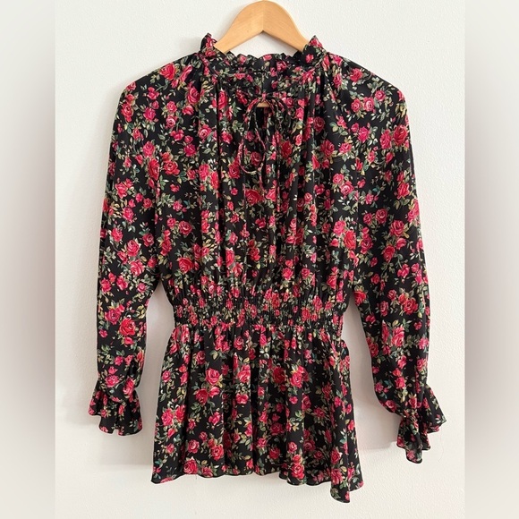 Dolce & Gabbana Rose Floral Silk Ruffle Blouse Peplum Top Made in Italy - Picture 7 of 16